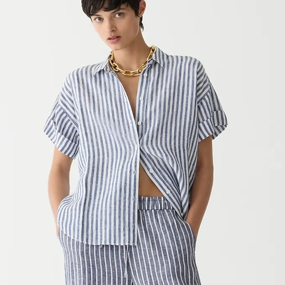 J. Crew Women's Capitaine shirt in striped Baird McNutt Irish linen Size XS - Picture 1 of 8